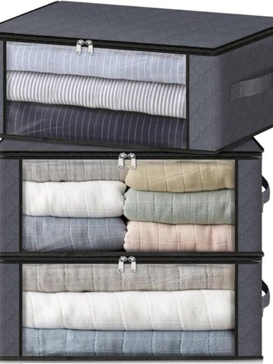 Storage 3-Pack Clothes Organizer Storage Bags Foldable Storage Box - Picture 1 of 7